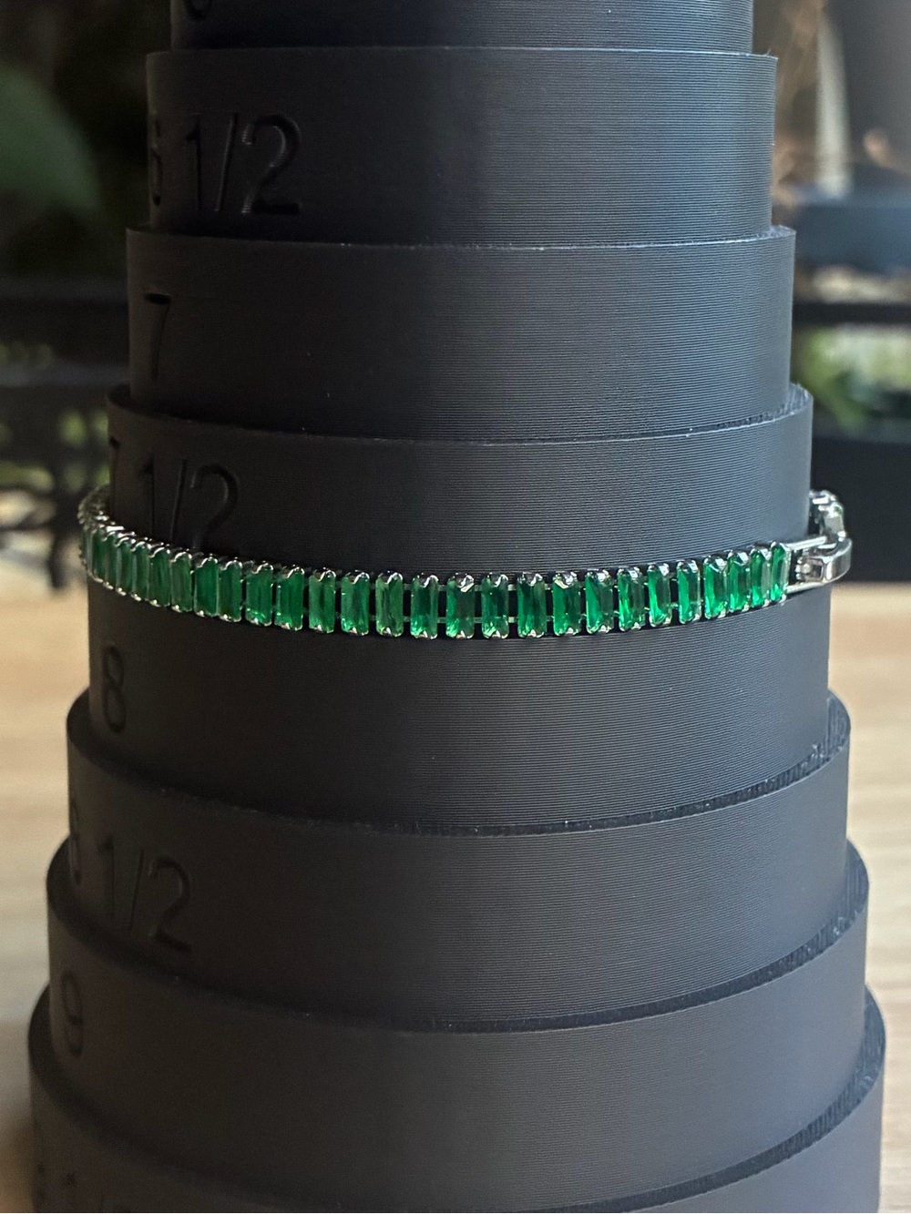 NWT Emerald Green Baguette Tennis Bracelet (Adjustable 6.5" - 7.5") - Picture 7 of 11